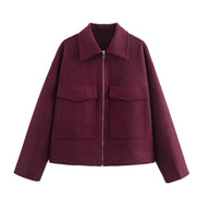 Damen hochschneiderte Jacke mit praktischen Pattentaschen und weichem Wollmix WW