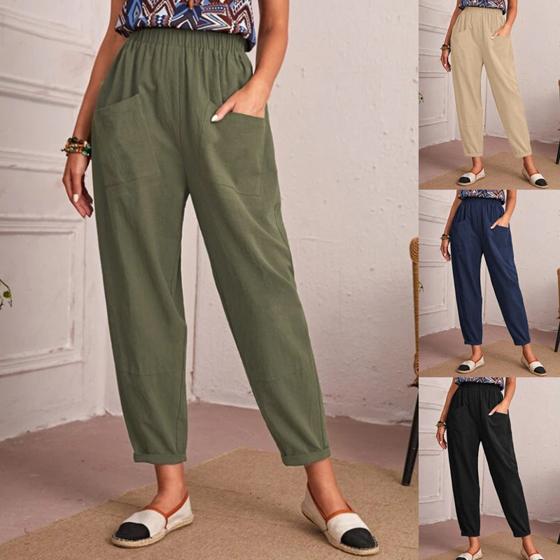 Damen bequeme Freizeithose mit elastischem Bund und großen Taschen WW