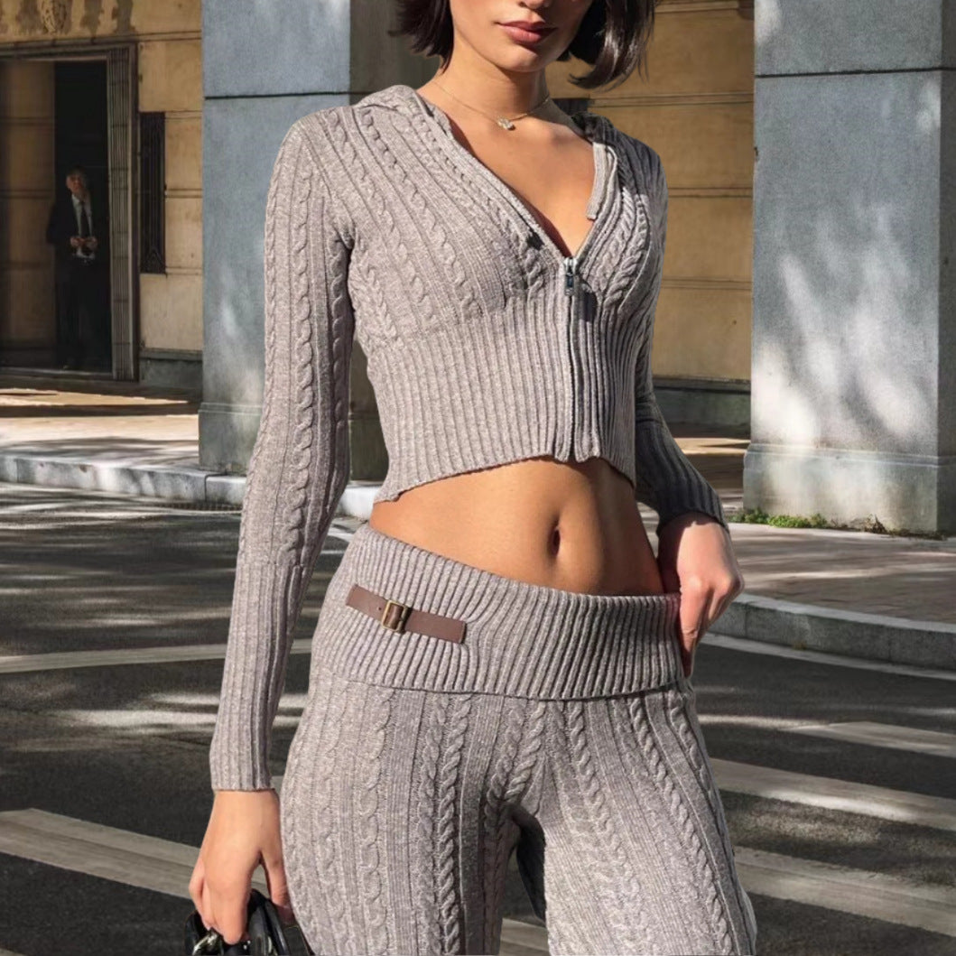 Damen Strickanzug mit Reißverschluss und weitem Bein WW