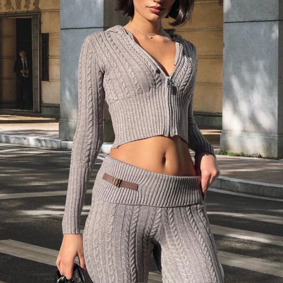 Damen Strickanzug mit Reißverschluss und weitem Bein WW