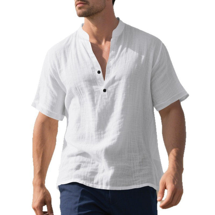 Herren nan sommerliches Nehru-Hemd aus Leinenmix mit kurzer Knopfleiste W&W Mode