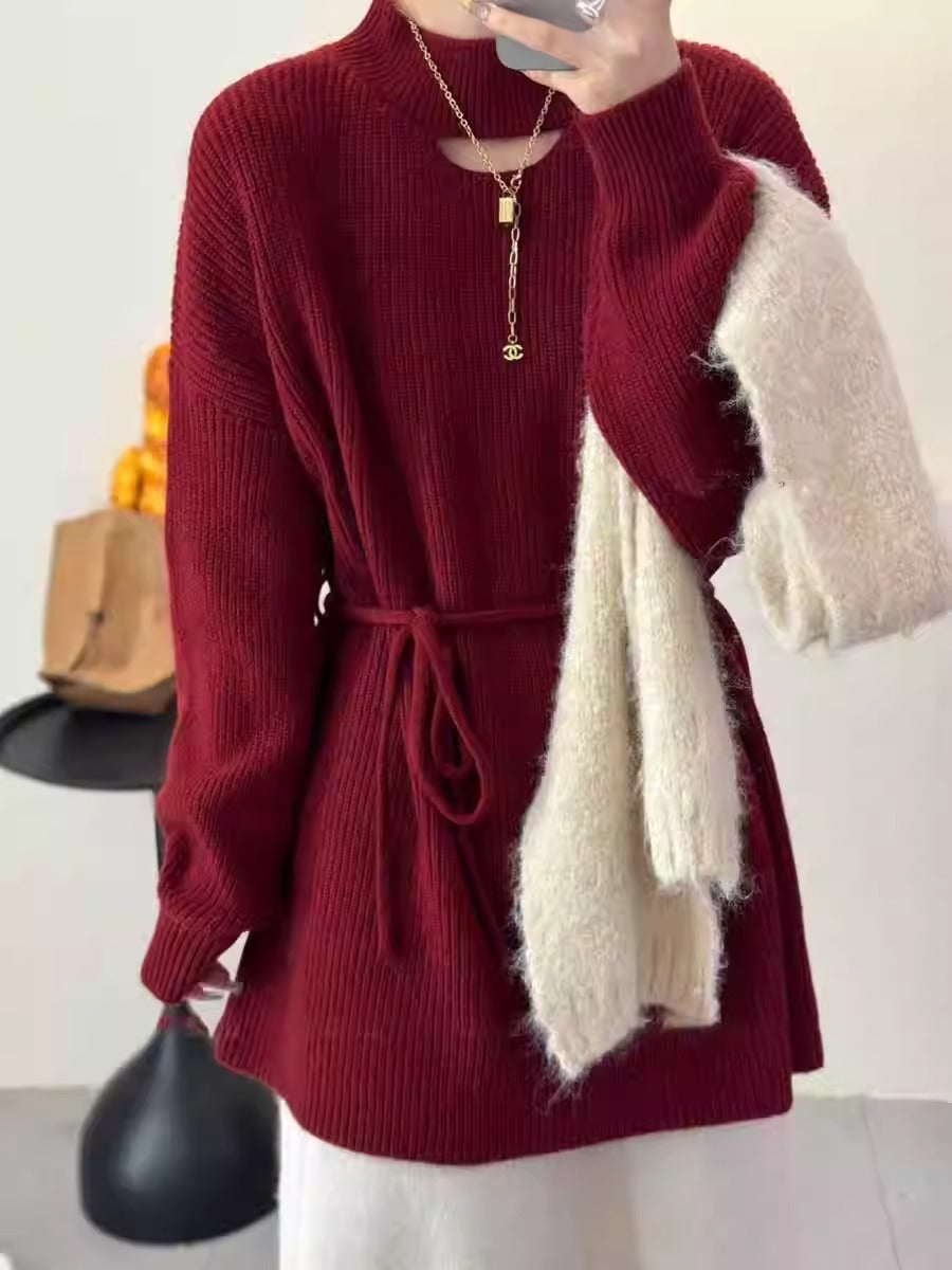 Damen Strickkleid mit hohem Kragen und eleganter Taillierung WW