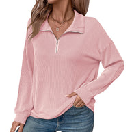 Damen lässiger Pullover mit Reißverschluss und gestreiftem Design WW