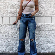 WW | Damen High Waist Ripped Jeans mit Weitem Bein
