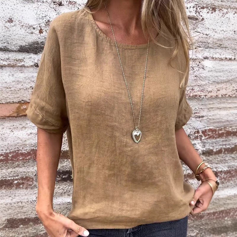 Damen Leinenbluse mit lockerem Schnitt und modischen Halbärmeln W&W Mode