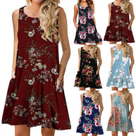 Damen ärmelloses Blumen-Minikleid mit praktischen Eingrifftaschen WW