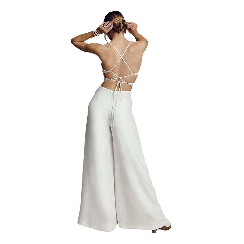 Damen Jumpsuit mit elegantem V-Ausschnitt und fließendem Bein WW