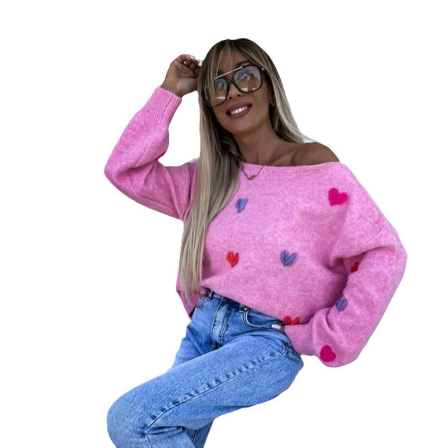 Damen Pullover mit verspielten Herzen und lässigem Schnitt WW