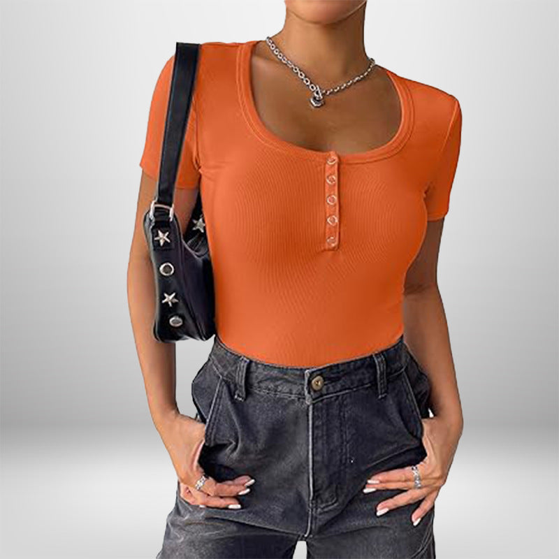 Damen Kurzarm Bodysuit mit Knopfdetails und figurbetonter Silhouette WW