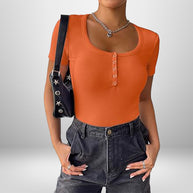 Damen Kurzarm Bodysuit mit Knopfdetails und figurbetonter Silhouette WW