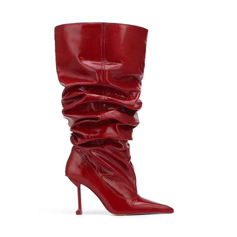 WW | Große Röhrenumfang Quadratzehen Stiletto Absatz Catwalk Fest Stiefel