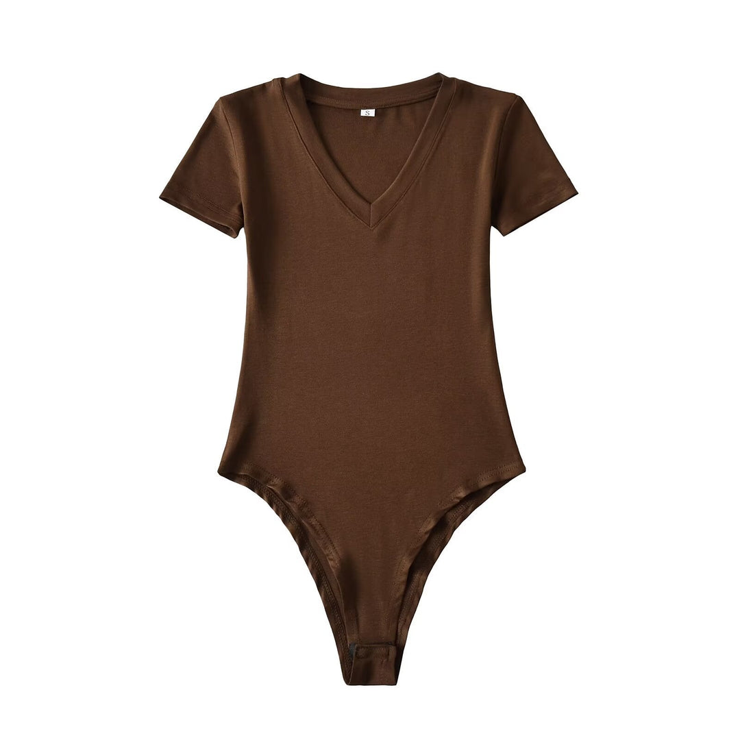 Damen Body mit tiefem V-Ausschnitt und kurzärmligem Design W&W Mode
