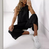 Damen entspanntes Oberteil und weite Hose Set WW
