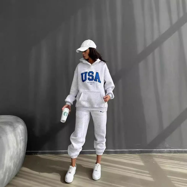 Damen lässiger Hoodie und Jogginghose Set mit auffälligem Druck WW