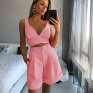 WW | Stylisches Strapless-Top Hochtaillenkurze Hose Set