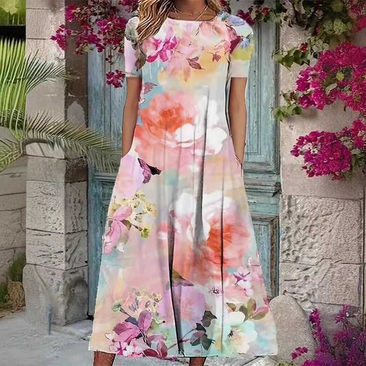 W&W Mode | Floraler Print Frühling Sommer Kurzarmkleid