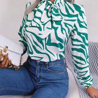 Damen Bluse mit modischem Zebra-Muster und elegantem Schleifenkragen WW