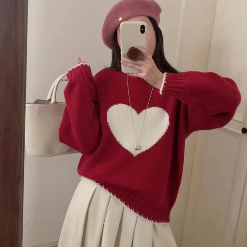 Damen angesagter Pullover mit Herzmotiv und lässigem Schnitt WW