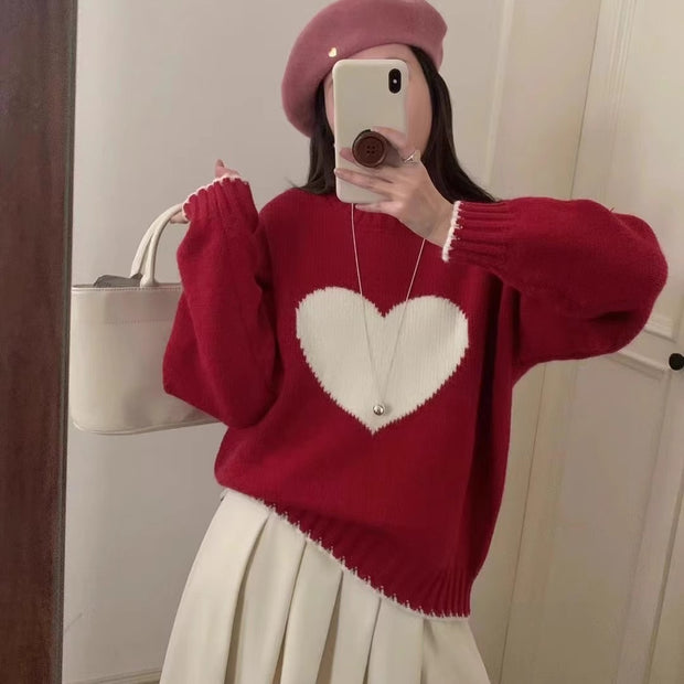 Damen angesagter Pullover mit Herzmotiv und lässigem Schnitt WW