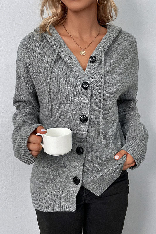 WW Kapuzen einreihiger Kordelzug Strickcardigan