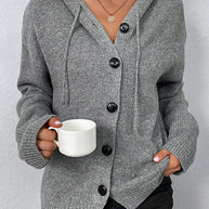 WW Kapuzen einreihiger Kordelzug Strickcardigan