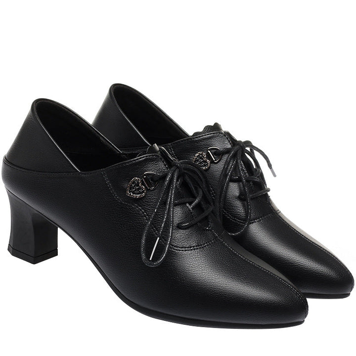 W&W Mode | Schwarze Spitze Damenschuhe Mit Bequemen Mittelabsätzen