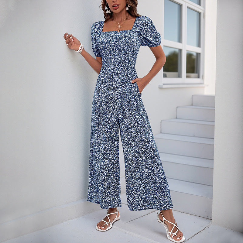 Damen Oversized Jumpsuit mit Puffärmeln und elastischem Taillenbund WW