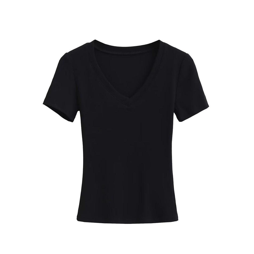 Damen V-Ausschnitt T-Shirt aus hochwertiger Baumwolle mit bequemer Passform W&W Mode
