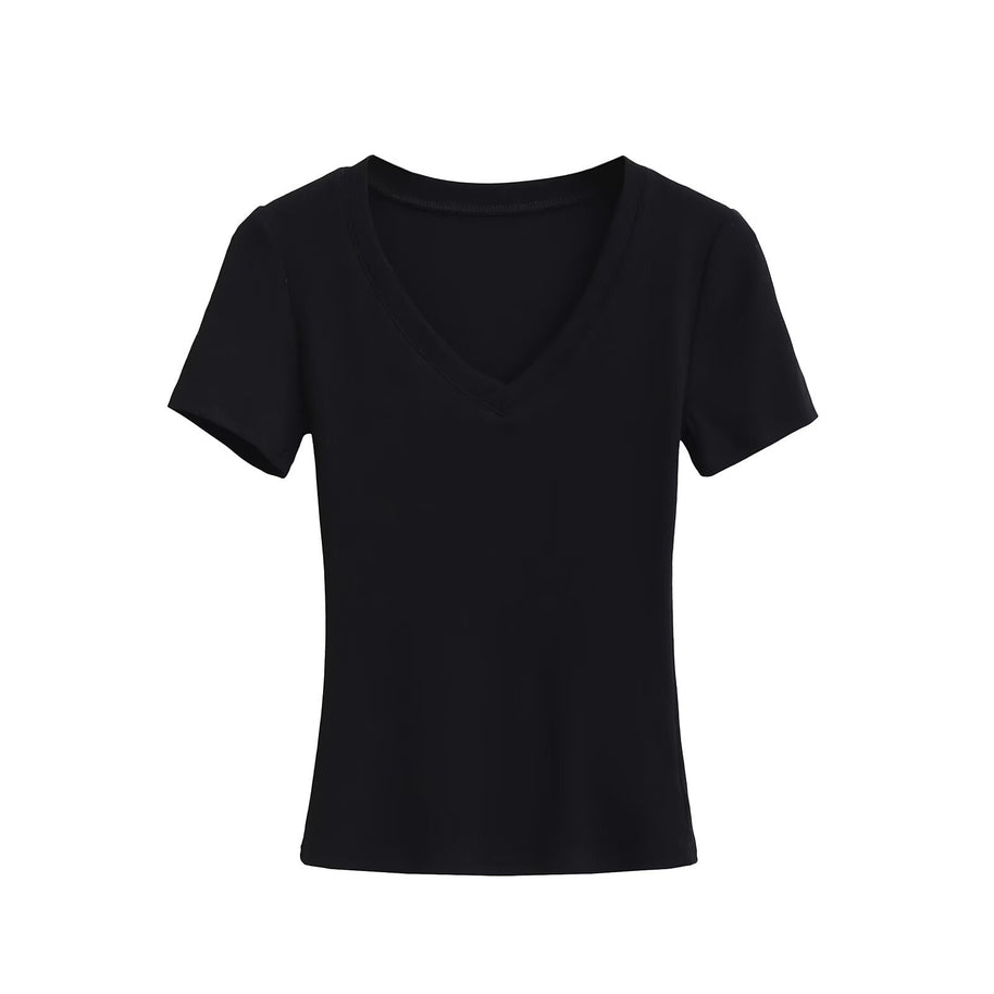 Damen V-Ausschnitt T-Shirt aus hochwertiger Baumwolle mit bequemer Passform WW