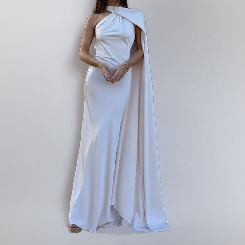 Damen Elegantes Abendkleid mit asymmetrischem Design und weichem Umhang WW