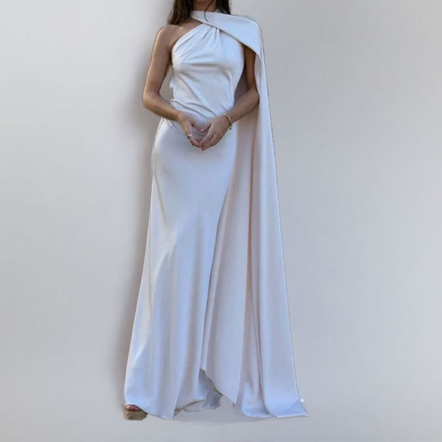 Damen Elegantes Abendkleid mit asymmetrischem Design und weichem Umhang WW