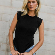 Damen ärmelloses Rippenshirt mit dekorativen Nähten WW