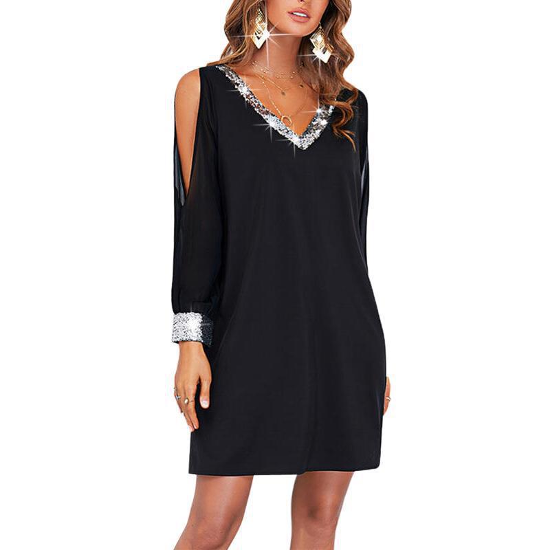 Damen Ärmelloses V-Ausschnitt Kleid mit funkelnden Details WW