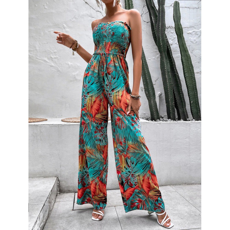 Damen Palazzo Jumpsuit mit floralen Mustern und elastischem Oberteil WW