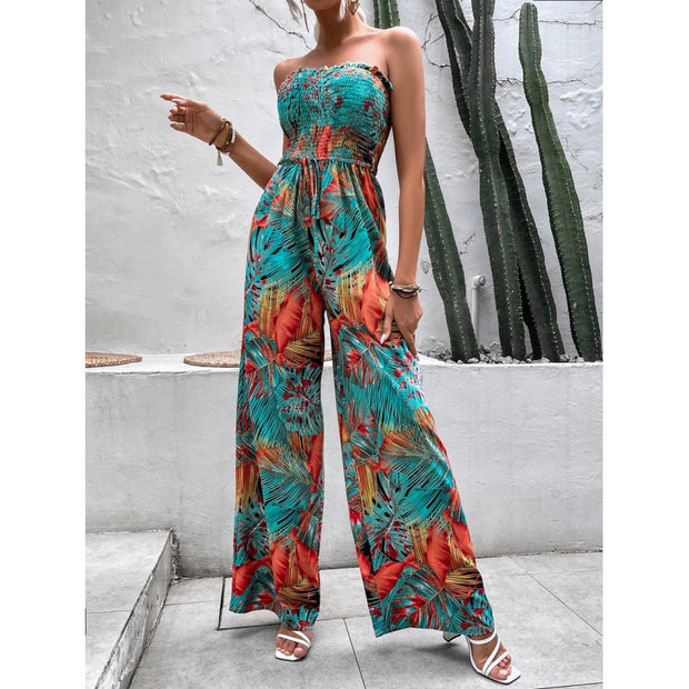 Damen Palazzo Jumpsuit mit floralen Mustern und elastischem Oberteil WW