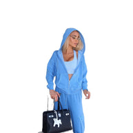 Damen bequemer Freizeitanzug mit Kapuze und praktischen Taschen WW