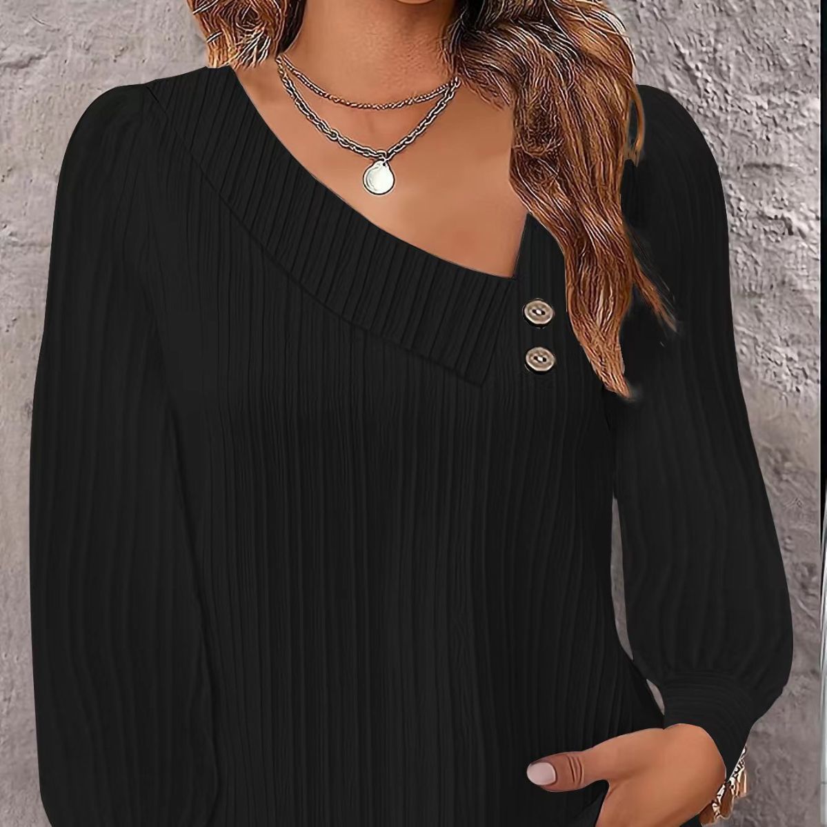 Damen stilvolles und elegantes Oberteil mit asymmetrischem Ausschnitt und Knopfleiste WW