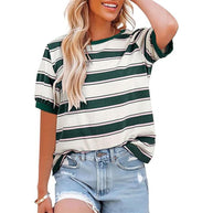 Damen lässiges Streifen T-Shirt mit Kurzarm und Rundhalsausschnitt WW