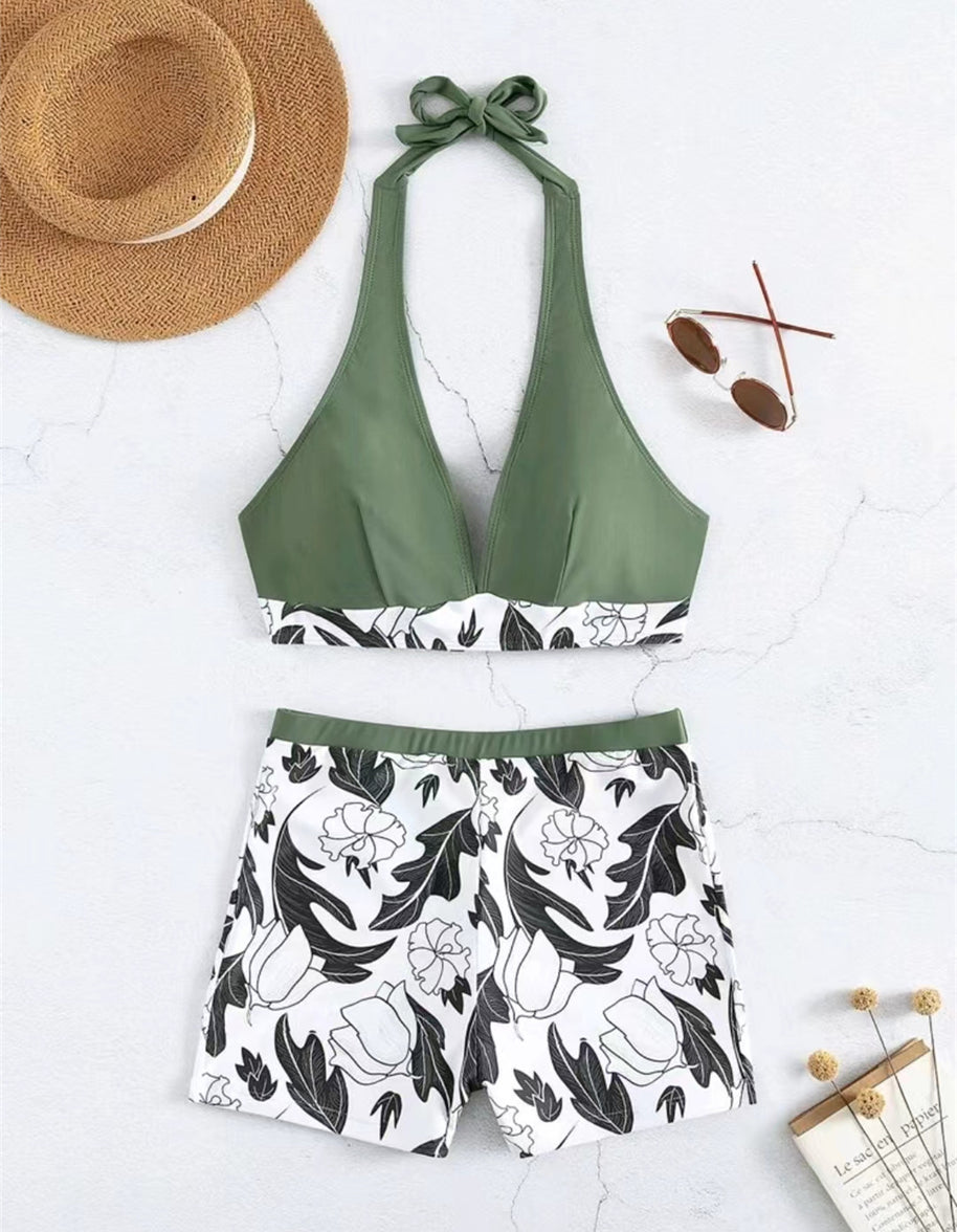 Damen Sport-Badeanzug mit modischem Oberteil und hochtaillierten Shorts WW