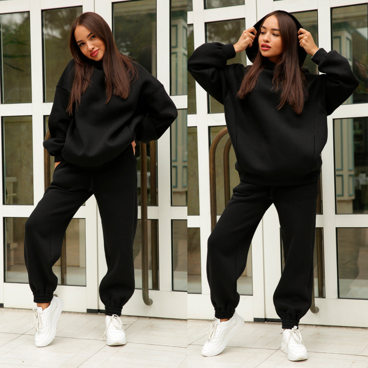 Damen Sportliches Hoodie- und Jogginghosen-Set im lässigen Design mit Kapuze WW