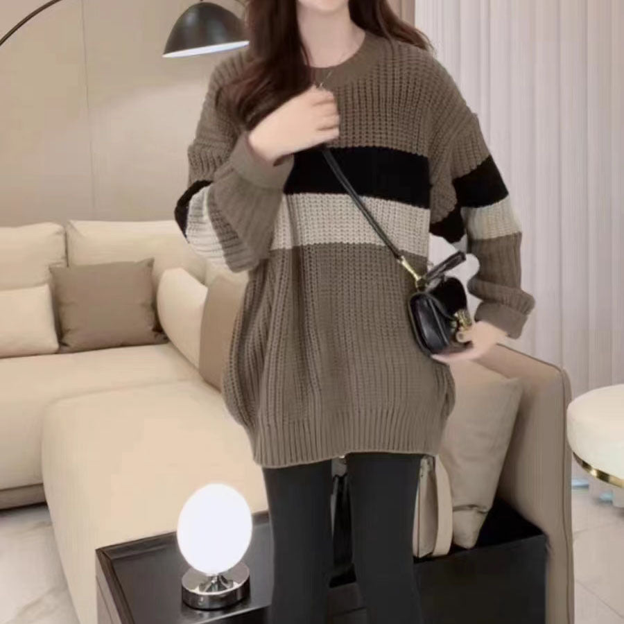 Damen Lässiger Strickpullover im modernen Blockdesign mit extra weitem Schnitt WW