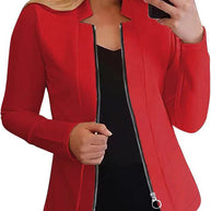 Damen moderne Blazerjacke mit asymmetrischem Reißverschluss und figurbetontem Schnitt WW