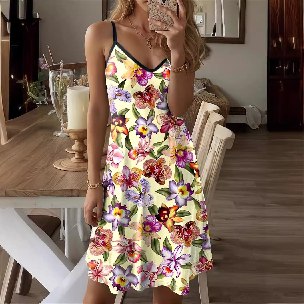 Damen Sommerkleid mit floralem Print und verstellbaren Trägern W&W Mode