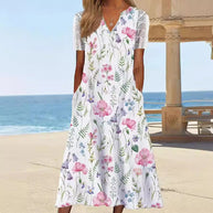 Damen Maxi-Kleid mit floralem Design und praktischem Knopfverschluss WW