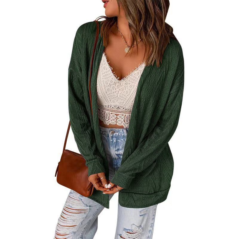 WW | Offene Front Langarm Einfarbige Strickjacke