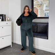 Damen sportliches Fleece-Jogginganzug-Set mit Kapuze und elastischer Taille WW