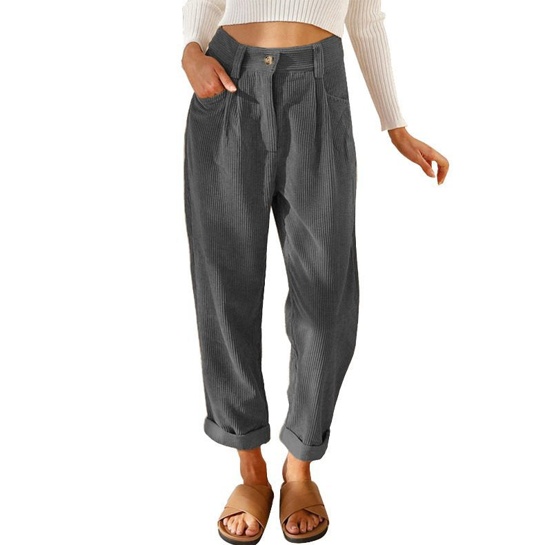 Damen Bequeme und elegante Hochtaillierte Hose mit feinem Rippmuster WW