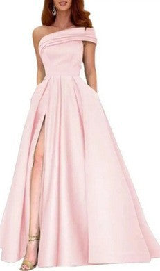Damen Elegantes Maxikleid mit asymmetrischem Ausschnitt und hohem Beinschlitz WW