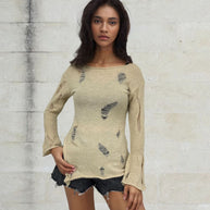 Damen Strickpullover mit lässigem, ausgefranstem Design WW
