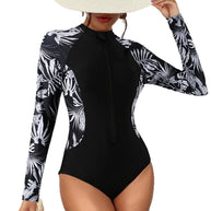 WW | Damen Langarm-Surfanzug mit hochgeschlossenem Reißverschluss und floralem Design
